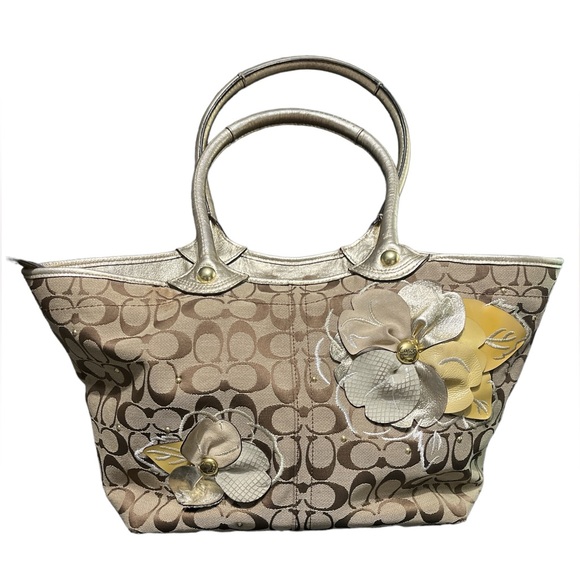 Coach Bleecker Handbag Rare Floral Signature Gold Khaki Pre-Loved Condition 👜❤️ - Picture 1 of 8